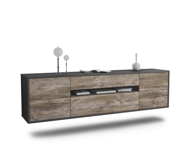 Lowboard Reno | hängend | Korpus Anthrazit | Front in Treibholz Holz Optik | 180x49x35cm (BxHxT)