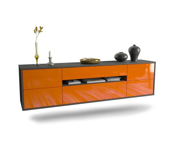 Lowboard Reno | hängend | Korpus Anthrazit | Front in Hochglanz Orange | 180x49x35cm (BxHxT)