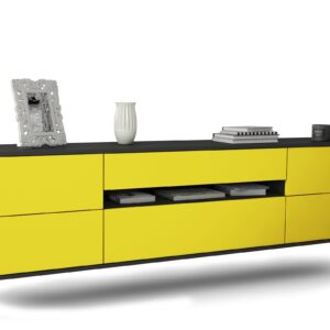 Lowboard Reno | hängend | Korpus Anthrazit | Front in Gelb | 180x49x35cm (BxHxT)