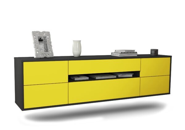 Lowboard Reno | hängend | Korpus Anthrazit | Front in Gelb | 180x49x35cm (BxHxT)