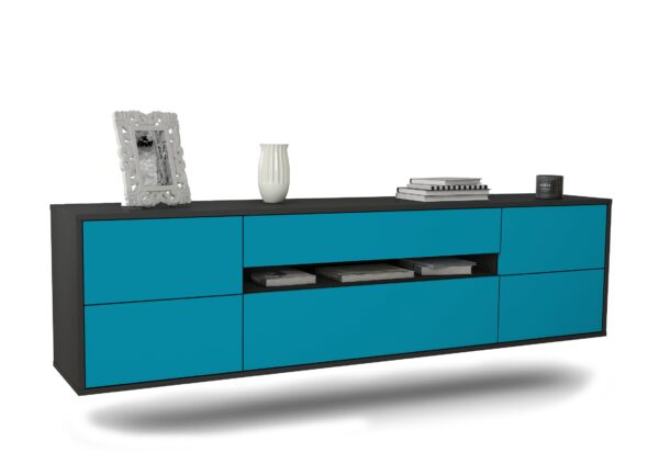 Lowboard Reno | hängend | Korpus Anthrazit | Front in Türkis | 180x49x35cm (BxHxT)