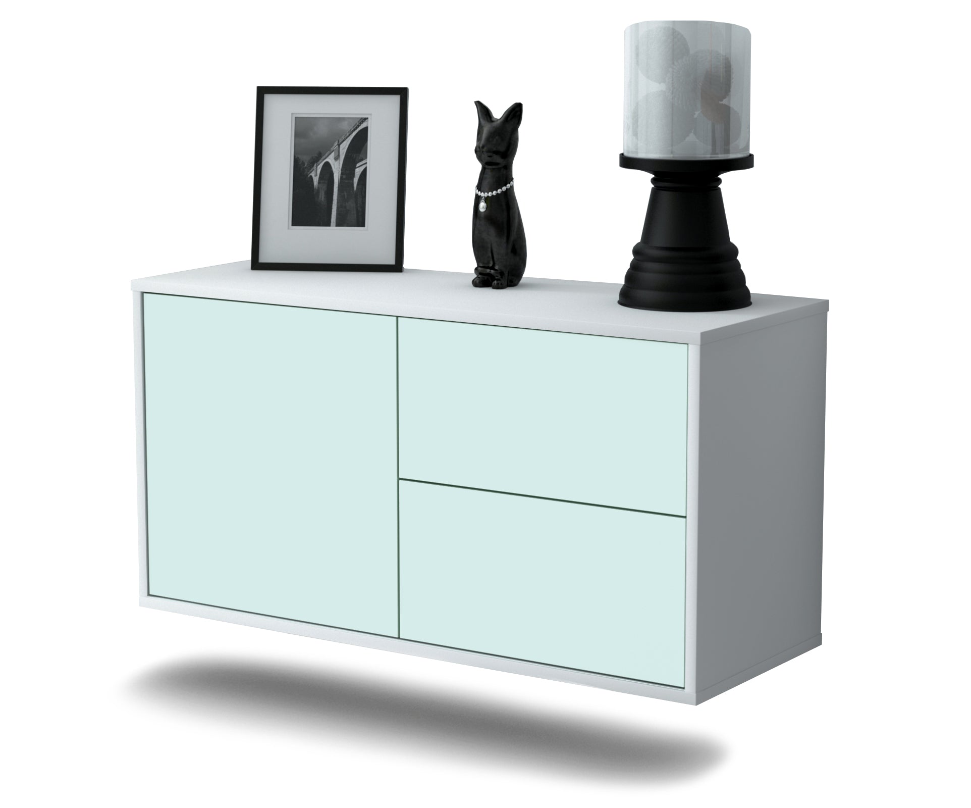 Lowboard Chicago | hängend | Korpus Weiß | Front in Mint | 92x49x35cm (BxHxT) 1 Lowboard Chicago | hängend | Korpus Weiß | Front in Mint | 92x49x35cm (BxHxT)