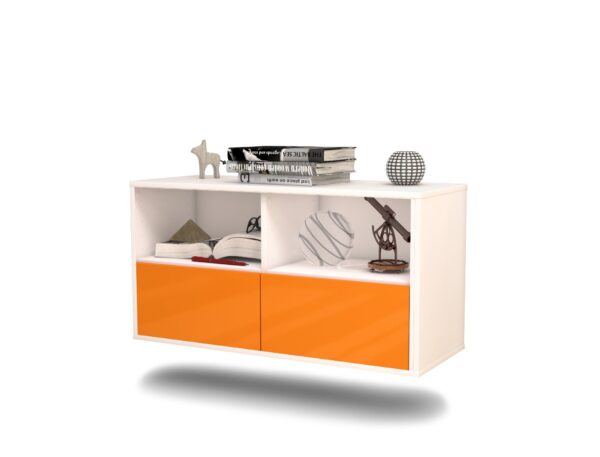 Lowboard San Antonio | hängend | Korpus Weiß | Front in Hochglanz Orange | 92x49x35cm (BxHxT)