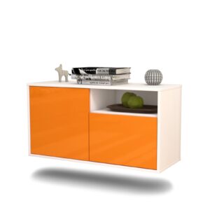 Lowboard Detroit | hängend | Korpus Weiß | Front in Hochglanz Orange | 92x49x35cm (BxHxT)