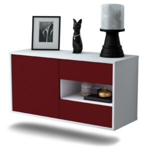Lowboard Charlotte | hängend | Korpus Weiß | Front in Bordeaux | 92x49x35cm (BxHxT)