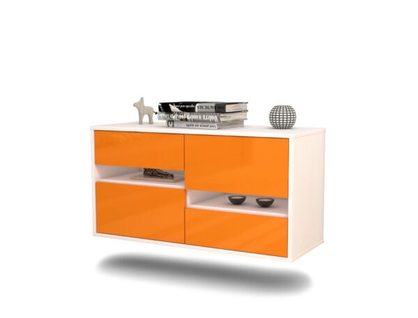 Lowboard Boston | hängend | Korpus Weiß | Front in Hochglanz Orange | 92x49x35cm (BxHxT)