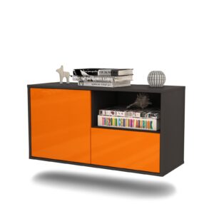 Lowboard Houston | hängend | Korpus Anthrazit | Front in Hochglanz Orange | 92x49x35cm (BxHxT)