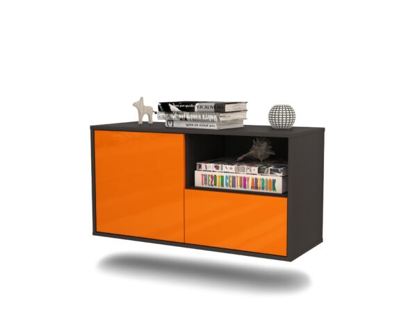 Lowboard Houston | hängend | Korpus Anthrazit | Front in Hochglanz Orange | 92x49x35cm (BxHxT)