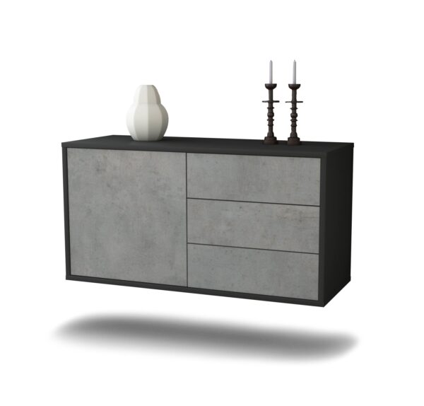 Lowboard Fort Worth | hängend | Korpus Anthrazit | Front in Beton Optik | 92x49x35cm (BxHxT)