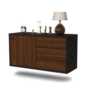 Lowboard Fort Worth | hängend | Korpus Anthrazit | Front in Walnuss Holz Optik | 92x49x35cm (BxHxT)