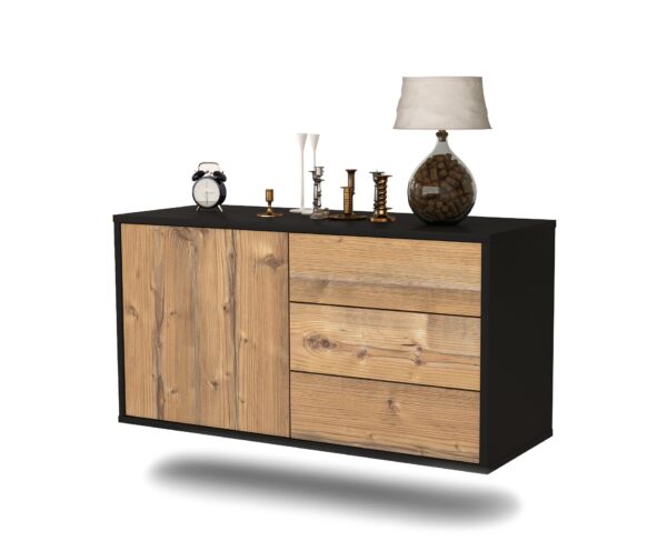 Lowboard Fort Worth | hängend | Korpus Anthrazit | Front in Pinie Holz Optik | 92x49x35cm (BxHxT)