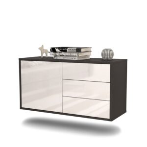 Lowboard Fort Worth | hängend | Korpus Anthrazit | Front in Hochglanz Weiß | 92x49x35cm (BxHxT)