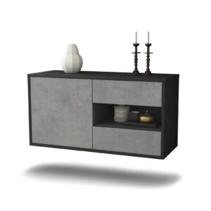 Lowboard Charlotte | hängend | Korpus Anthrazit | Front in Beton Optik | 92x49x35cm (BxHxT)