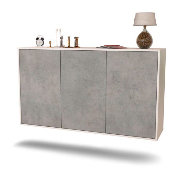 Sideboard Chattanooga | hängend | Korpus Weiß | Front in Beton Optik | 136x79x35cm (BxHxT)