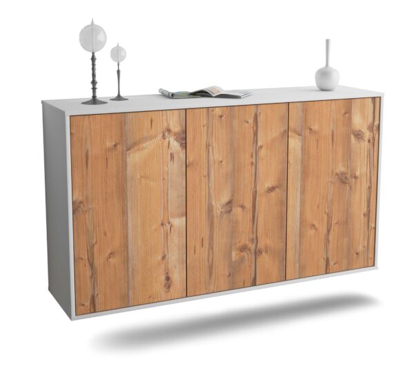 Sideboard Chattanooga | hängend | Korpus Weiß | Front in Pinie Holz Optik | 136x79x35cm (BxHxT)