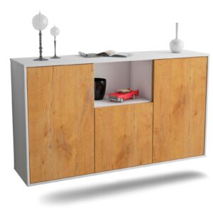 Sideboard Overland Park | hängend | Korpus Weiß | Front in Eiche Holz Optik | 136x79x35cm (BxHxT)