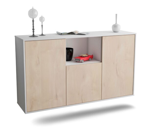 Sideboard Overland Park | hängend | Korpus Weiß | Front in Zeder Holz Optik | 136x79x35cm (BxHxT)