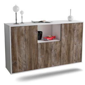 Sideboard Overland Park | hängend | Korpus Weiß | Front in Treibholz Holz Optik | 136x79x35cm (BxHxT)