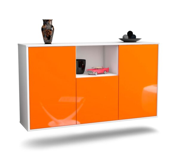 Sideboard Overland Park | hängend | Korpus Weiß | Front in Hochglanz Orange | 136x79x35cm (BxHxT)