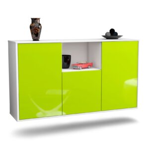 Sideboard Overland Park | hängend | Korpus Weiß | Front in Hochglanz Grün | 136x79x35cm (BxHxT)