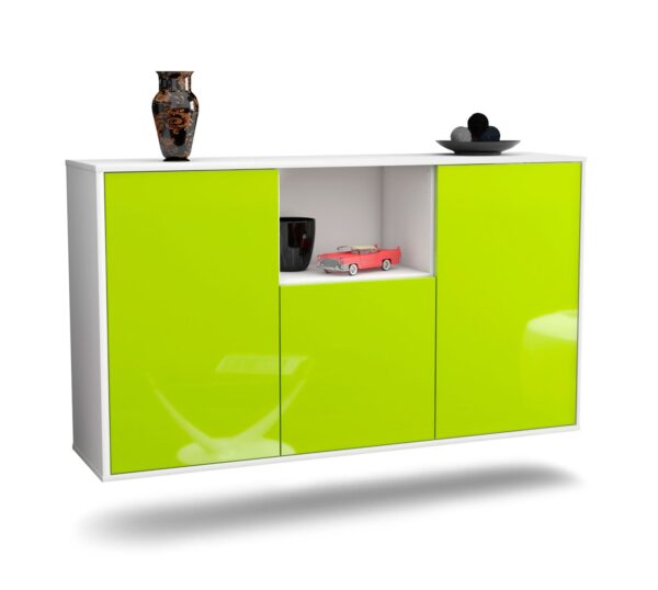 Sideboard Overland Park | hängend | Korpus Weiß | Front in Hochglanz Grün | 136x79x35cm (BxHxT)