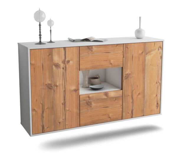 Sideboard Tallahassee | hängend | Korpus Weiß | Front in Pinie Holz Optik | 136x79x35cm (BxHxT)