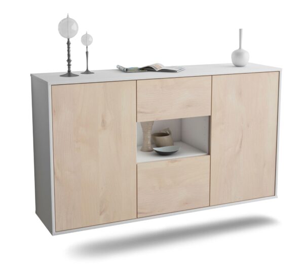 Sideboard Tallahassee | hängend | Korpus Weiß | Front in Zeder Holz Optik | 136x79x35cm (BxHxT)