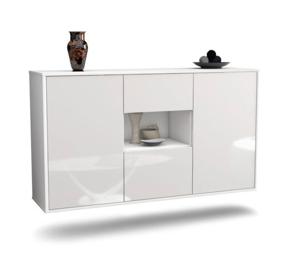 Sideboard Tallahassee | hängend | Korpus Weiß | Front in Hochglanz Weiß | 136x79x35cm (BxHxT)