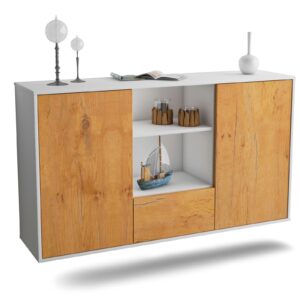 Sideboard Oceanside | hängend | Korpus Weiß | Front in Eiche Holz Optik | 136x79x35cm (BxHxT)