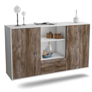 Sideboard Oceanside | hängend | Korpus Weiß | Front in Treibholz Holz Optik | 136x79x35cm (BxHxT)