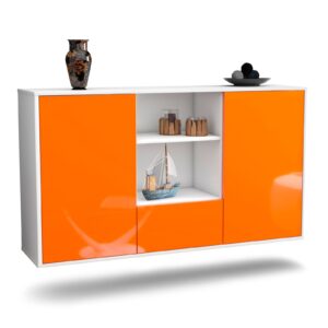 Sideboard Oceanside | hängend | Korpus Weiß | Front in Hochglanz Orange | 136x79x35cm (BxHxT)
