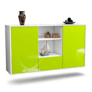 Sideboard Oceanside | hängend | Korpus Weiß | Front in Hochglanz Grün | 136x79x35cm (BxHxT)