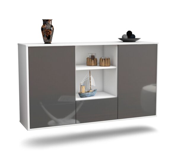 Sideboard Oceanside | hängend | Korpus Weiß | Front in Hochglanz Grau | 136x79x35cm (BxHxT)