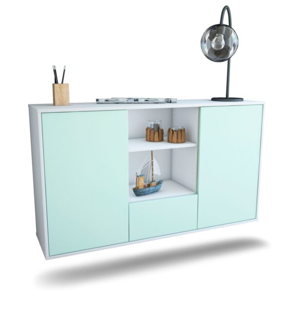 Sideboard Oceanside | hängend | Korpus Weiß | Front in Mint | 136x79x35cm (BxHxT)