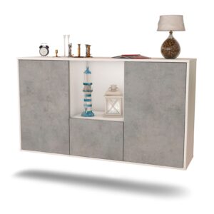 Sideboard Garden Grove | hängend | Korpus Weiß | Front in Beton Optik | 136x79x35cm (BxHxT)