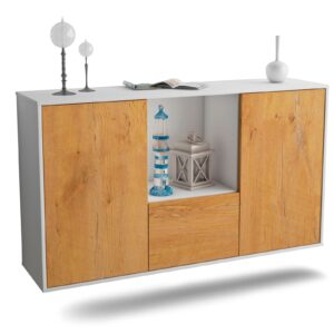 Sideboard Garden Grove | hängend | Korpus Weiß | Front in Eiche Holz Optik | 136x79x35cm (BxHxT)