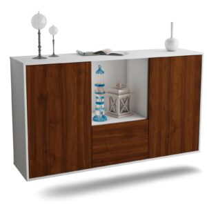 Sideboard Garden Grove | hängend | Korpus Weiß | Front in Walnuss Holz Optik | 136x79x35cm (BxHxT)