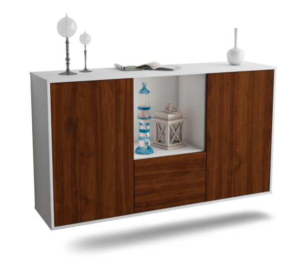 Sideboard Garden Grove | hängend | Korpus Weiß | Front in Walnuss Holz Optik | 136x79x35cm (BxHxT)