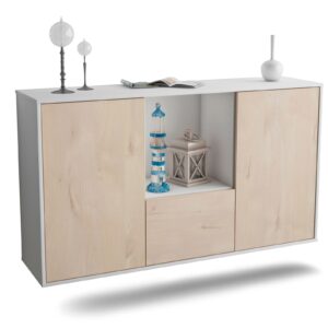 Sideboard Garden Grove | hängend | Korpus Weiß | Front in Zeder Holz Optik | 136x79x35cm (BxHxT)
