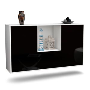 Sideboard Garden Grove | hängend | Korpus Weiß | Front in Hochglanz Schwarz | 136x79x35cm (BxHxT)