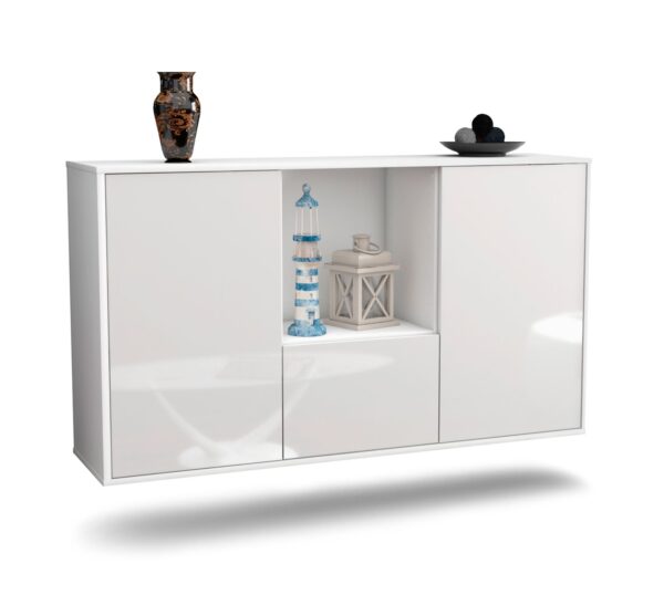 Sideboard Garden Grove | hängend | Korpus Weiß | Front in Hochglanz Weiß | 136x79x35cm (BxHxT)