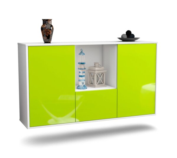 Sideboard Garden Grove | hängend | Korpus Weiß | Front in Hochglanz Grün | 136x79x35cm (BxHxT)