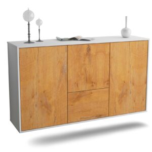 Sideboard Vancouver | hängend | Korpus Weiß | Front in Eiche Holz Optik | 136x79x35cm (BxHxT)