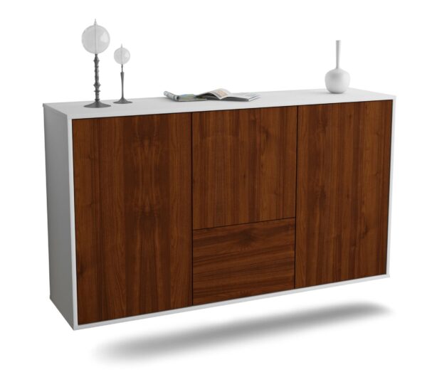 Sideboard Vancouver | hängend | Korpus Weiß | Front in Walnuss Holz Optik | 136x79x35cm (BxHxT)