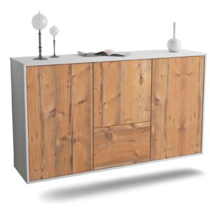 Sideboard Vancouver | hängend | Korpus Weiß | Front in Pinie Holz Optik | 136x79x35cm (BxHxT)