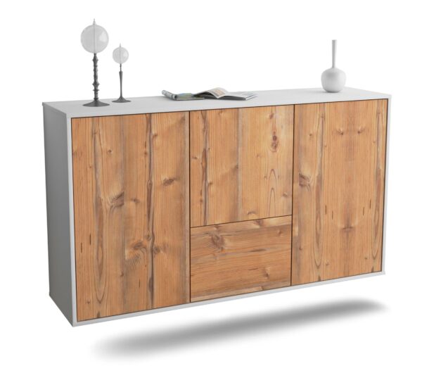 Sideboard Vancouver | hängend | Korpus Weiß | Front in Pinie Holz Optik | 136x79x35cm (BxHxT)
