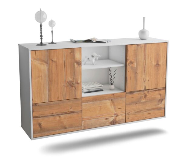 Sideboard Grand Prairie | hängend | Korpus Weiß | Front in Pinie Holz Optik | 136x79x35cm (BxHxT)