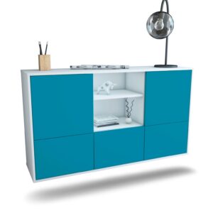 Sideboard Grand Prairie | hängend | Korpus Weiß | Front in Türkis | 136x79x35cm (BxHxT)