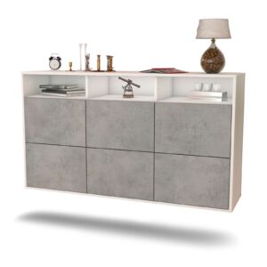 Sideboard Cape Coral | hängend | Korpus Weiß | Front in Beton Optik | 136x79x35cm (BxHxT)