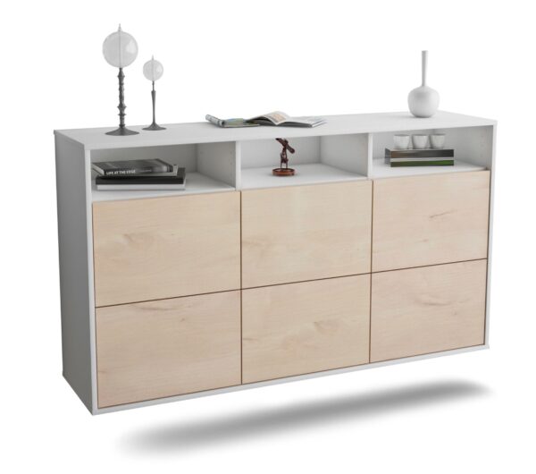 Sideboard Cape Coral | hängend | Korpus Weiß | Front in Zeder Holz Optik | 136x79x35cm (BxHxT)